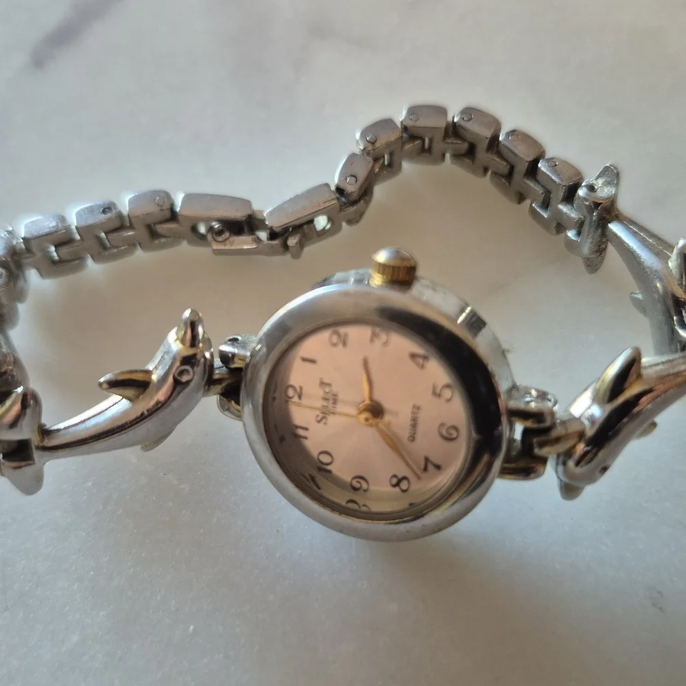 Silver and Gold Dolphin Women's Watch - Picture 2 of 8